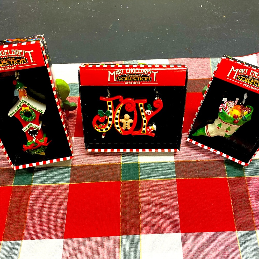 Group of 3 Mary Engelbreit ornaments.